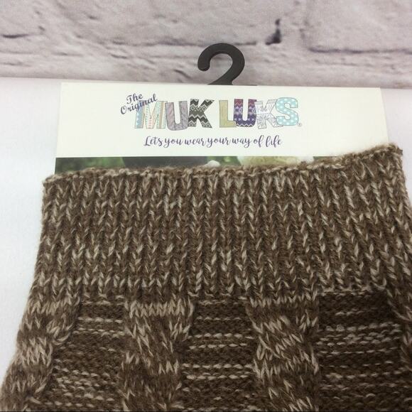 Muk Luks Knit Boot Cuffs/Toppers 2 Sets Nordic Dot Moccasin Brown /Fairisle Blue - Picture 4 of 9